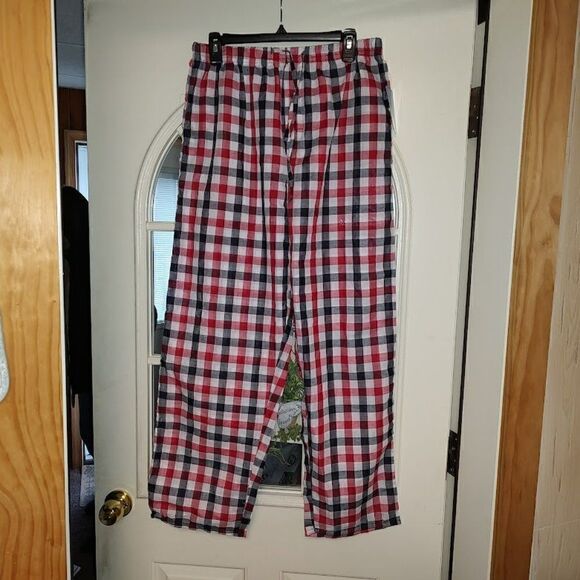 New 7 Apparel Red White Blue Checked Lightweight Woven Lounge Pants Men's L - Picture 1 of 2